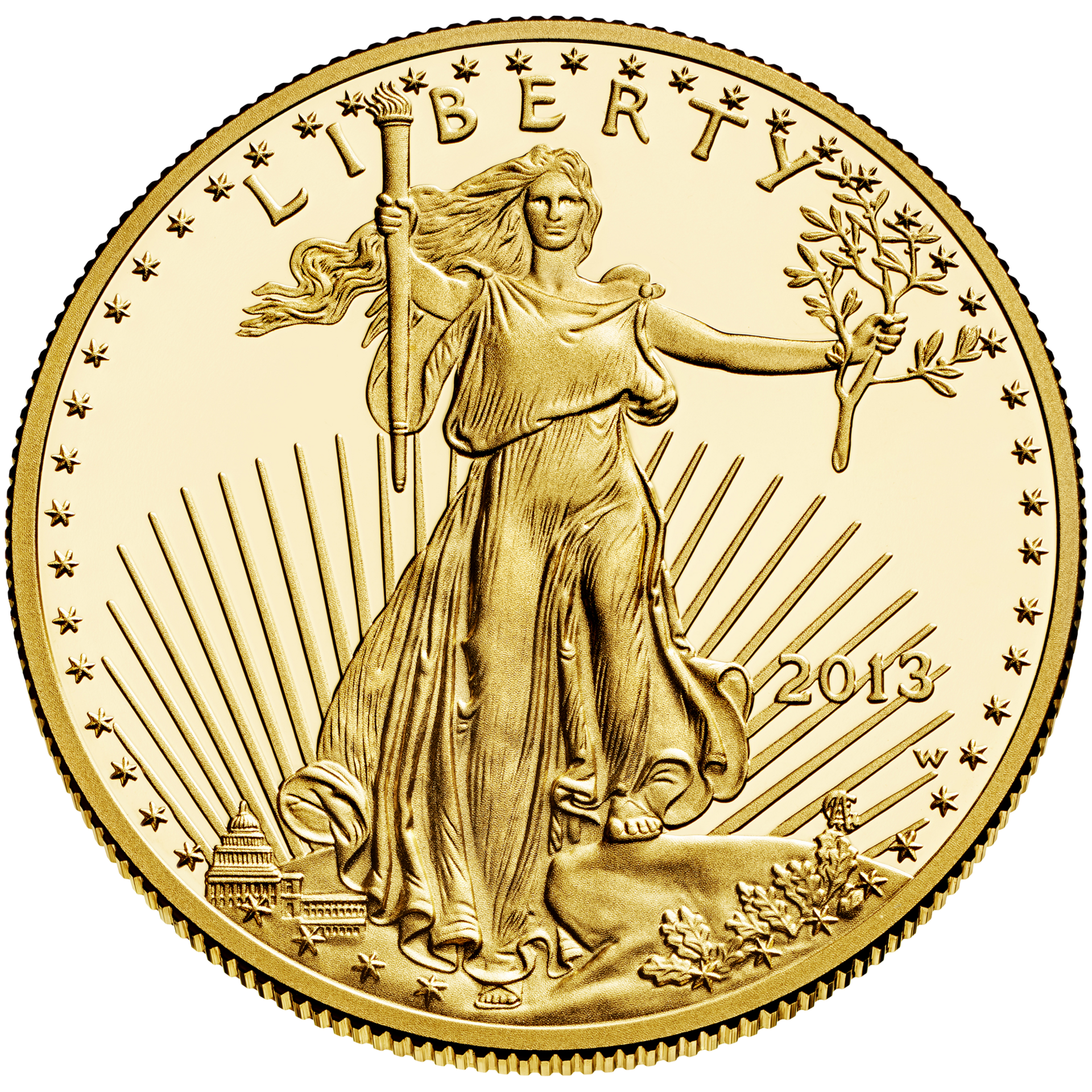 American Gold Eagle obverse — Lady Liberty with torch and olive branch