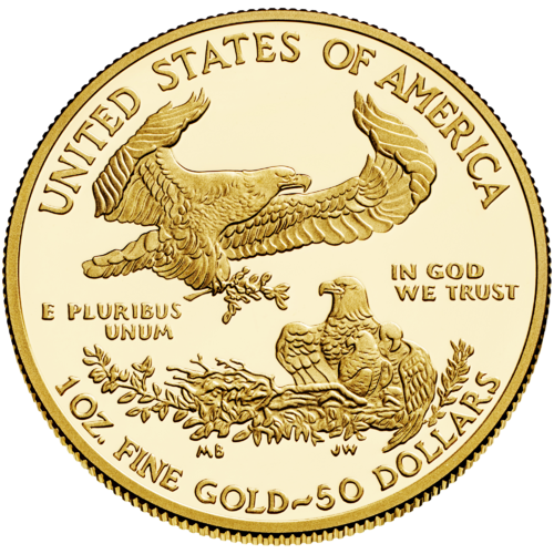 American Gold Eagle reverse — bald eagle returning to nest